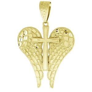 Gold Angel Wings Cross Pendant 18" Chain